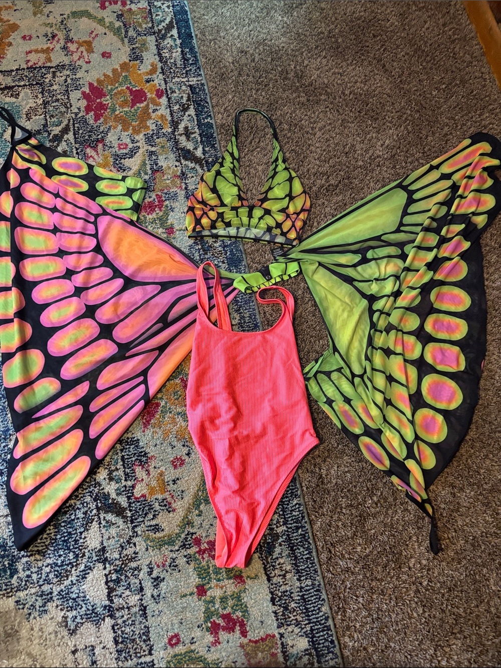 Rave Bundle- Badinka Wings/halter mesh top +aerie NEW One piece bathing suit